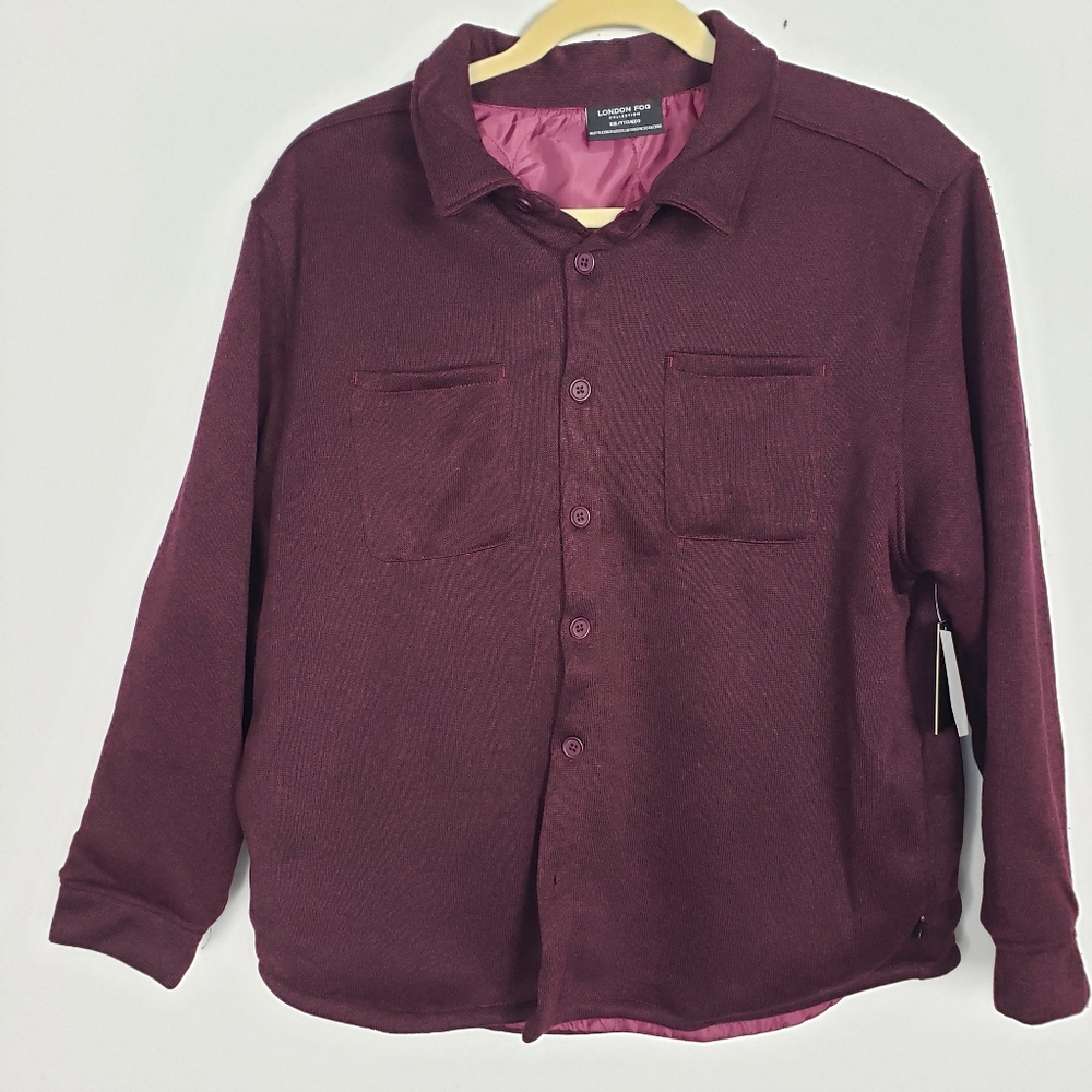London Fog Burgandy Button Front Shirt Shacket Mens Size XXL Burgandy & Black